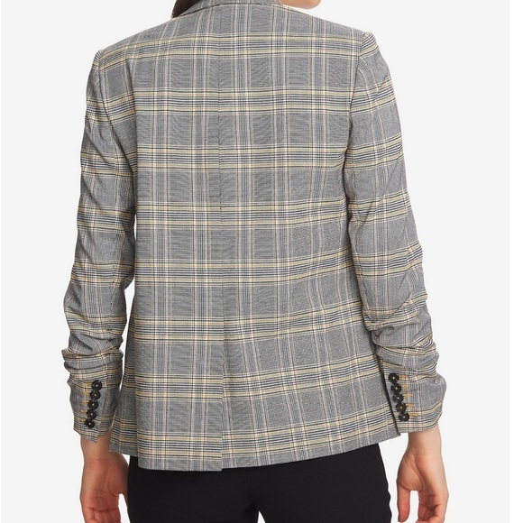 1. State Houndstooth Plaid Ruched Sleeve Double Breasted Blazer - Picture 4 of 9